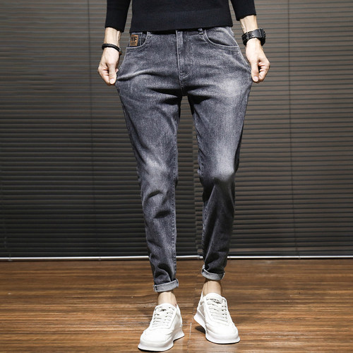 春秋季韩版高街直筒牛仔裤男学生潮流小脚休闲长裤宽松百搭修身裤 - 图2