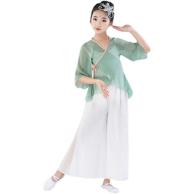 古典舞裤子飘逸身韵纱衣舞蹈服女中国风女童现代舞开叉阔腿裤白色,淘宝优惠券,粉丝福利购,淘宝优惠卷