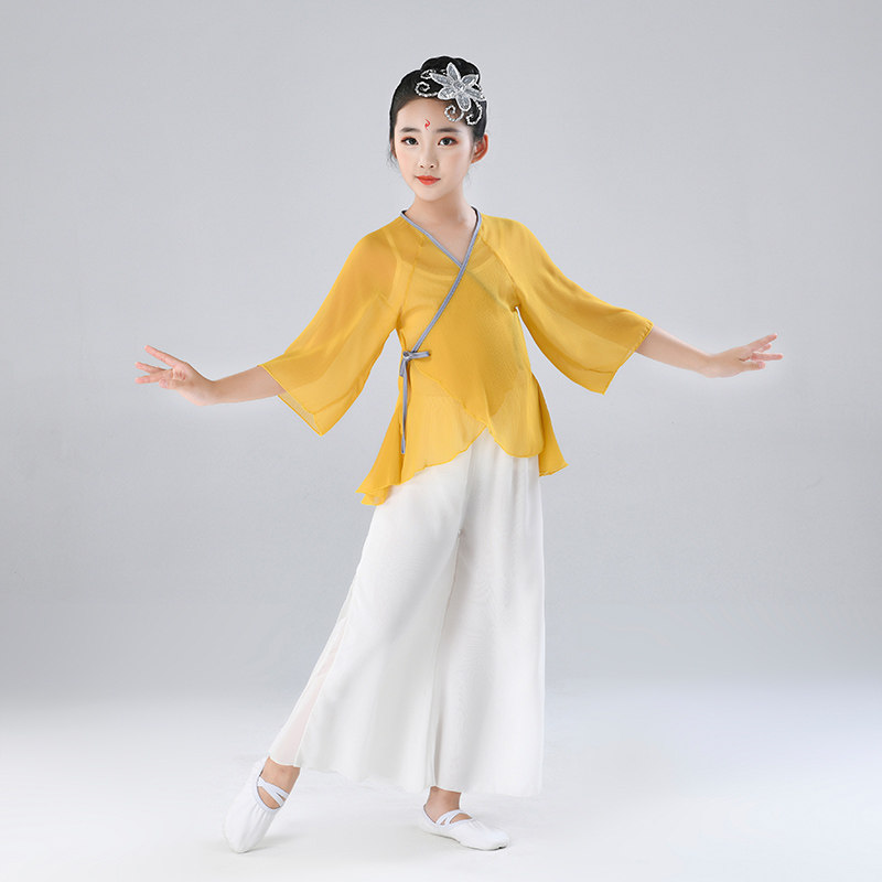 古典舞裤子飘逸身韵纱衣舞蹈服女中国风女童现代舞开叉阔腿裤白色,淘宝优惠券,粉丝福利购,淘宝优惠卷