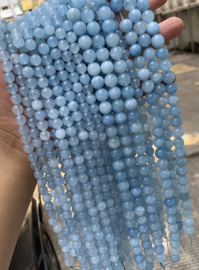 冰种海蓝宝玉髓圆珠子diy配件