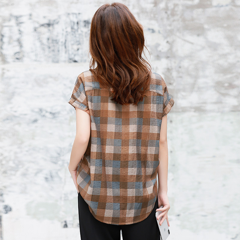 格子女半袖2020夏季新款宽松衬衫 碧沁伊人衬衫