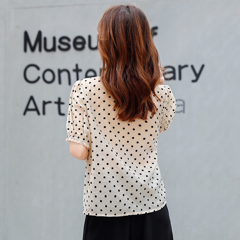 波点女短袖2020夏季新款韩版雪纺衫 碧沁伊人蕾丝衫/雪纺衫