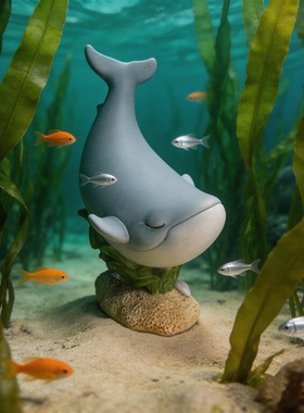 原创可爱小动物鱼池鱼缸装饰沉底水底造景鱼池景观粉色小海豚送礼