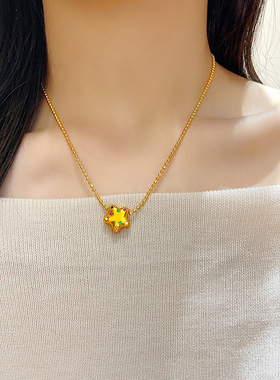 黄金色沙金点钻缤纷五角星吊坠女士时尚彩色满天星珠珠锁骨链项链