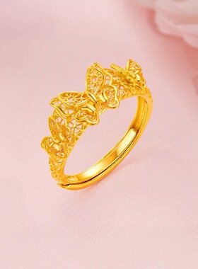 2026新款两款蝴蝶沙金戒指女款轻奢高级感花丝指环情人节生日礼物
