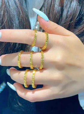 男女时尚满天星条戒 2mm碎碎冰戒指情侣简约百搭款 金色闭口指环