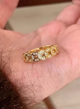 2025金店同款沙金爆闪钱多多戒指复古时尚满钻钱币活口可调节指环