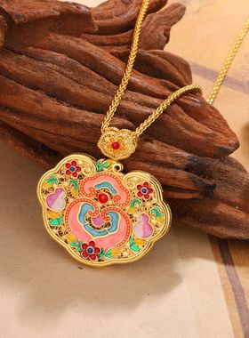 黄金色强保色沙金项链毛衣项链女士轻奢百搭高级感爱心锁葫芦吊坠