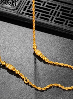黄金色沙金錾刻手工镶钻凤凰扣头麻花项链百搭绞丝万能链锁骨链女