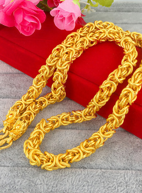 男明星沙金布纹龙龙骨龙头金项链大气复古镀金生肖龙仿黄金项链男