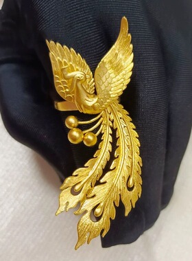 2026古法活口凤凰展翅戒指女沙金高级感精致设计款复古婚嫁指环