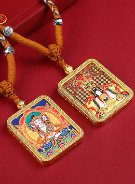 2025手绘描金唐卡双面龙八大守护神龙五爷项链立体唐卡嘎乌盒吊坠