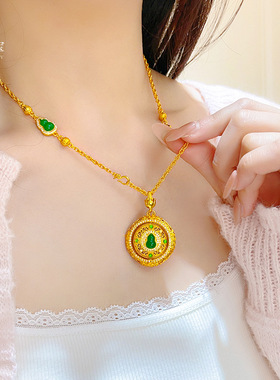 2026新款金店同款沙金点钻花丝葫芦平安扣罗盘吊坠项链可转动挂坠