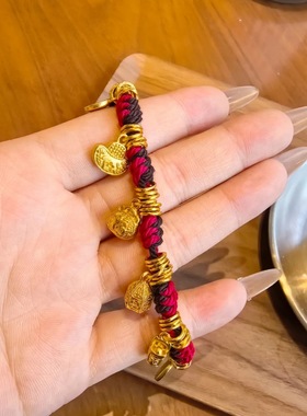 2025新款九宝聚福金店同款沙金黑红盘缠手链黄财神手工编织手绳女