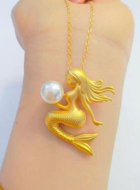 2025新款阳光下的小美人鱼项链蓝色海洋吊坠古法整刻气质高级吊坠