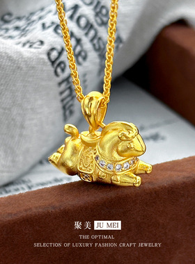 国潮新中式黄金色沙金点钻小唐马吊坠女士时尚马上有钱项链送女友