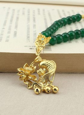 2025新款复古锦鲤戏莲串珠项链女士马面裙汉服旗袍毛衣链古风配饰