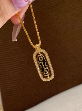 黄金色古法沙金九眼天珠金刚杵吊坠女项链点钻可转动锁骨链送女友