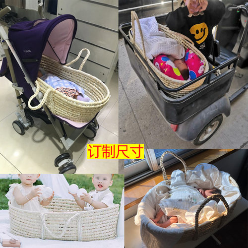 新生婴儿手提篮子轻便携式电动车载宝宝睡篮满月三轮摇床草编出院 - 图3