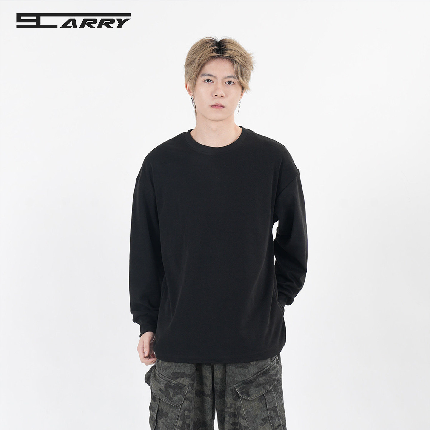 阿叔潮牌 美式德绒纯色圆领长袖T恤男春秋内搭宽松休闲情侣打底衫,淘宝优惠券,粉丝福利购,淘宝优惠卷