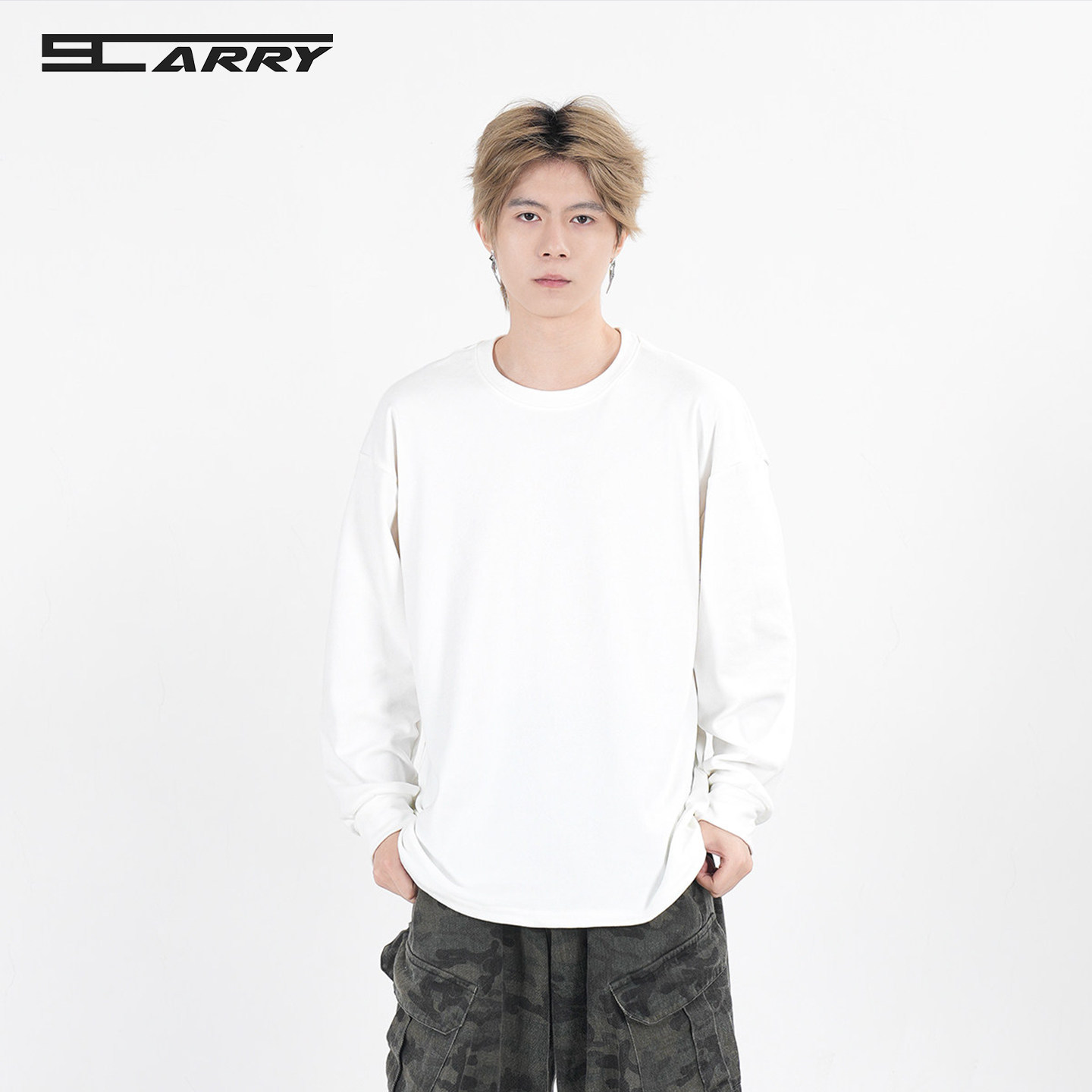 阿叔潮牌 美式德绒纯色圆领长袖T恤男春秋内搭宽松休闲情侣打底衫,淘宝优惠券,粉丝福利购,淘宝优惠卷