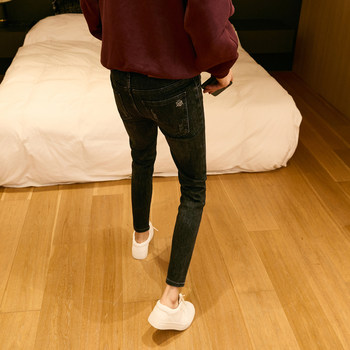 2024 ພາກຮຽນ spring ແລະດູໃບໄມ້ລົ່ນແບບໃຫມ່ embroidered Jeans ຜູ້ຊາຍ trendy Korean Style Slim Whisker shaved Slim ຕີນຂະຫນາດນ້ອຍ trousers ໄວຫນຸ່ມ