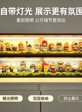 泡泡玛特小野Hirono盲盒收纳盒手办潮流玩具玻璃抽拉防尘展示架