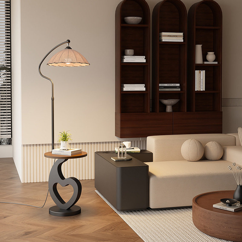 中古风落地灯侘寂风装饰摆件带茶几置物架一体客厅沙发边立式台灯,淘宝优惠券,粉丝福利购,淘宝优惠卷