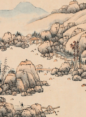 明 蓝瑛 晴岚翠暖图 仿古山水画长卷绢布复制手卷装裱礼品