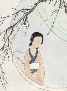 仿古画芯陈少梅 红楼望梅图 艺术微喷复制名家书画定制卷轴