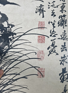 石涛竹菊秀石图花卉竹石临摹