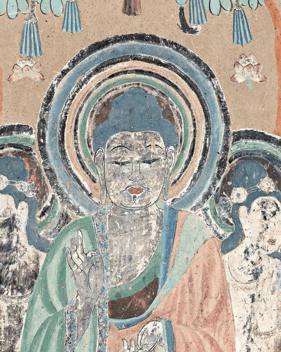 敦煌莫高窟壁画 弥勒说法图 古代佛像绘画临摹学习画稿佛堂装饰画