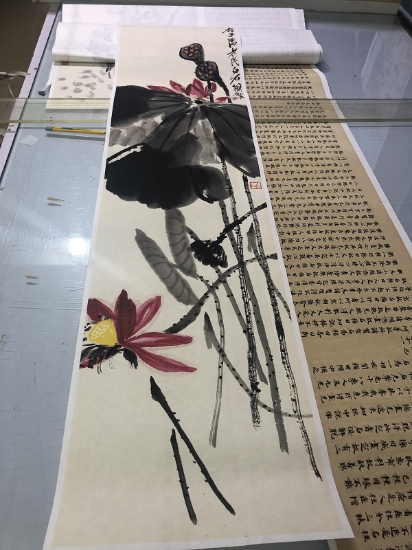 齐白石 富贵高寿荷花34x136 荷花 宣纸复制打印 字画定做国画挂轴 - 图0