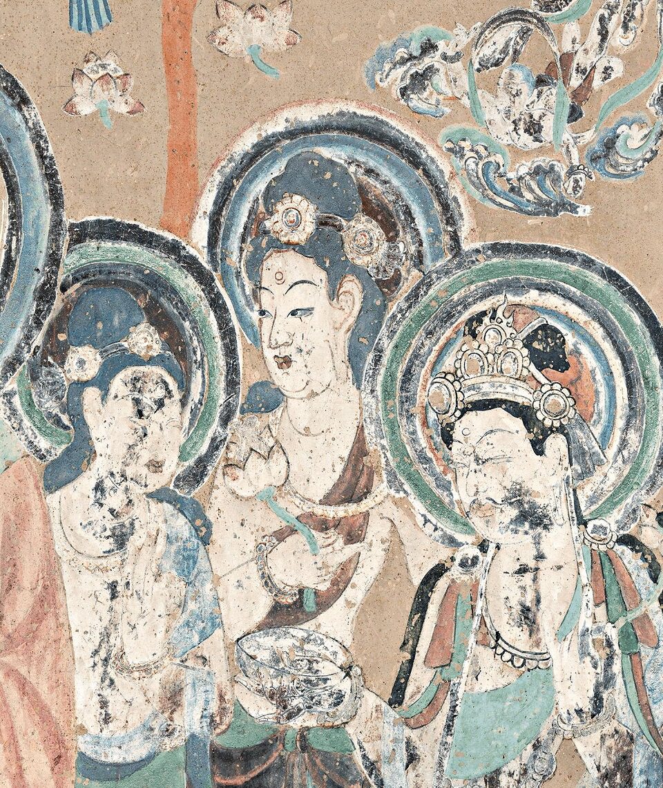 敦煌莫高窟壁画 弥勒说法图 古代佛像绘画临摹学习画稿佛堂装饰画