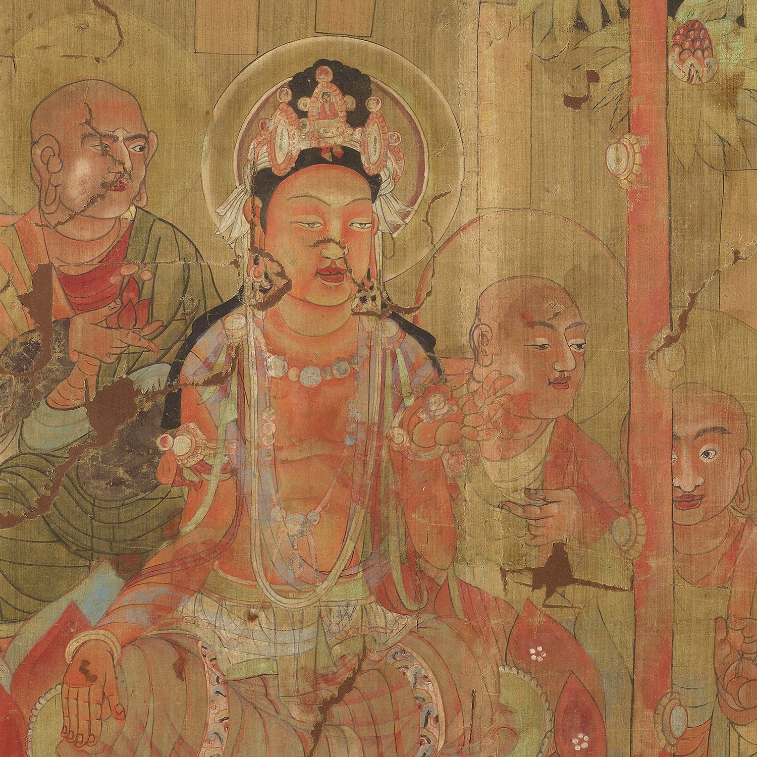 敦煌莫高窟壁画释迦牟尼树下说法图微喷古代佛画学习画稿挂轴装裱