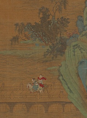元 王振鹏 蓬莱避暑图 名家青绿山水人物国画长卷真迹微喷复制