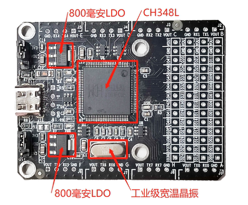 USB转8路TTL串口模块扩展板 GPIO工业级 CH348 TTL下载器 集线器 - 图2