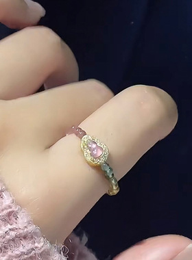 天然彩碧玺葫芦戒指女小众设计不掉色水晶指环轻奢高级感手饰批发