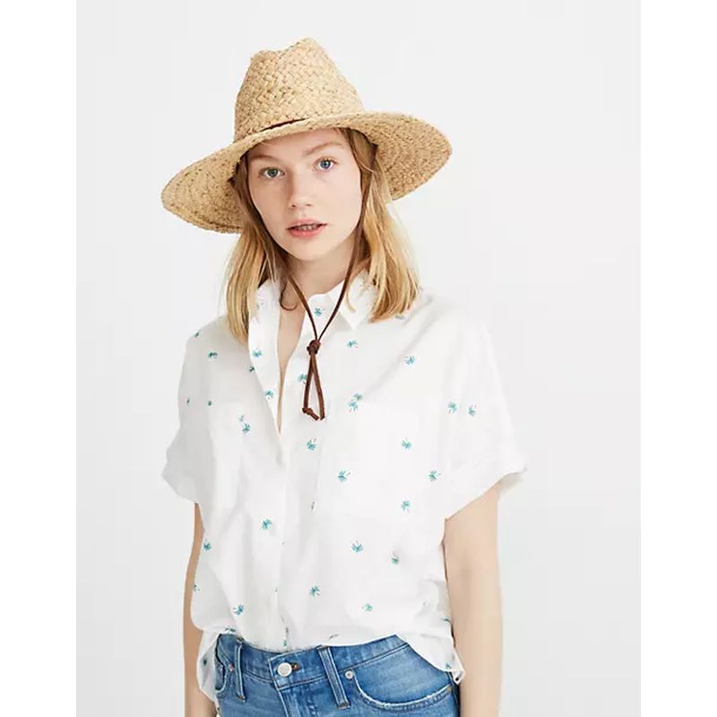 Madewell/美德威尔女草编渔夫帽遮阳帽太阳帽平顶海边拍照必备-图3