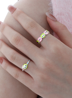 伤心青苹果眼泪戒指原创纯银S925小众可爱卡通童趣开口戒