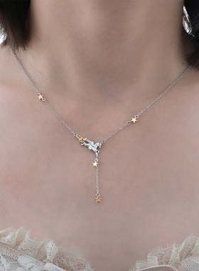 星星小马项链原创银饰925纯银项链小众高级感金银撞色锁骨链