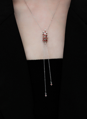 原创宝剑切片苹果项链纯银S925小众个性暗黑甜酷潮流可抽拉链银饰