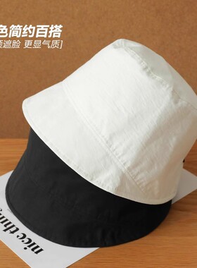 半予BanYu 高级感显脸小渔夫帽女大头围折叠水桶帽卡其色遮阳盆帽