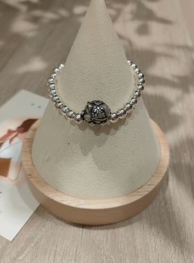 纯银银小猪平安快乐银珠百搭女孩手链生日礼物手串珠新款手饰