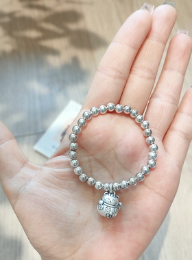 包邮原创香港正生足银S925猫招财纳福纯银手链女简约百搭发财手串