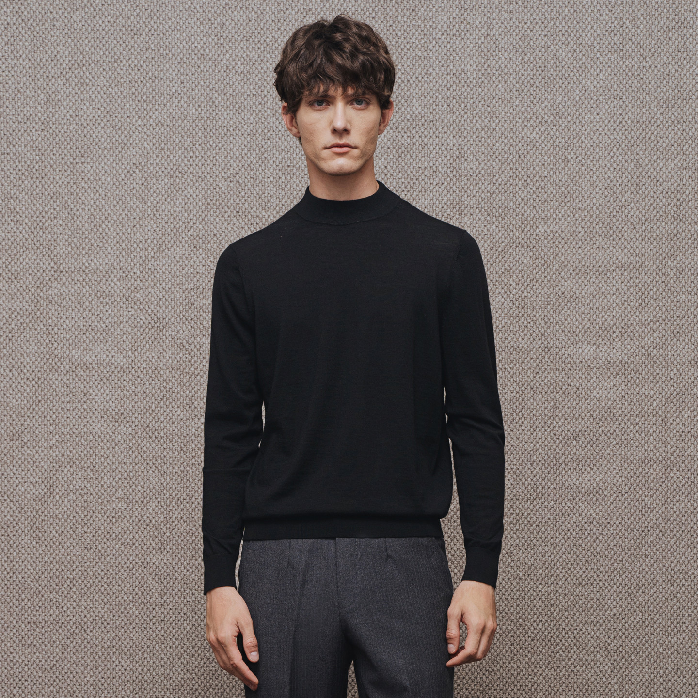 澳嘉高支羊毛衫男款黑色男士毛衣羊绒针织衫高级长袖内搭2025秋冬