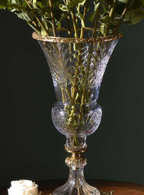 美式水晶配铜花瓶花器软装工艺品