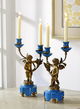 欧式全铜天使烛台装饰摆件高端家居陶瓷配铜餐桌烛光晚餐烛台摆设