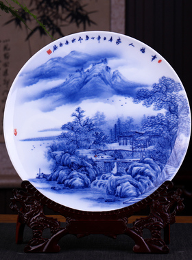 景德镇陶瓷手绘青花瓷盘摆件挂盘