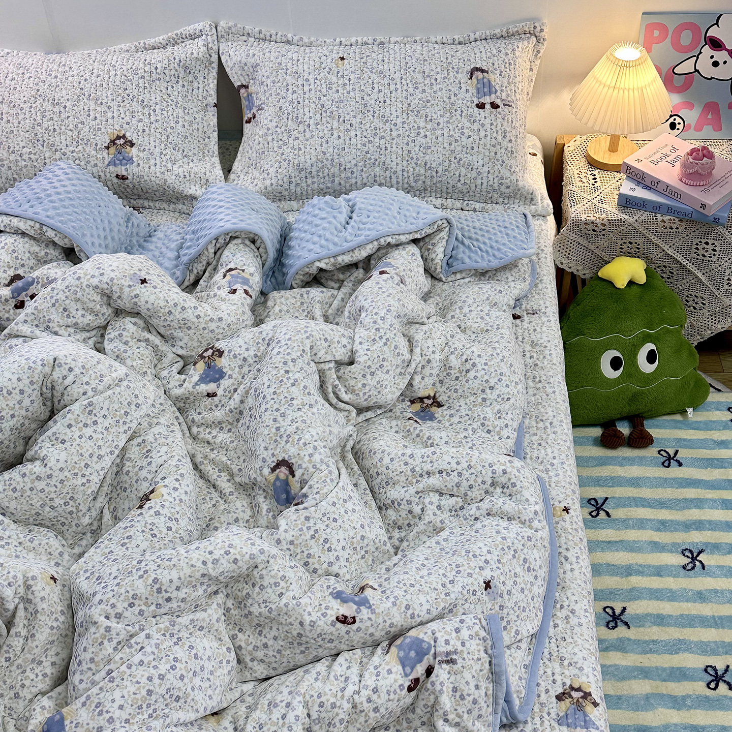 2025新款牛奶绒新款印花高克重豆豆绒夹棉床盖三件被套四件套热款